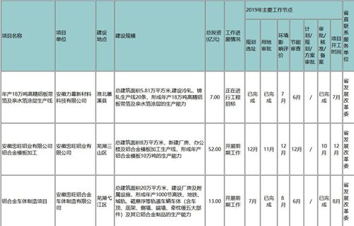 安徽2019年省重大前期工作项目(摘录铝)